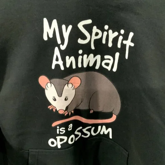 NWT! Unisex My Spirit Animal is a Opossum Hoodie in Black Size L - Picture 2 of 8